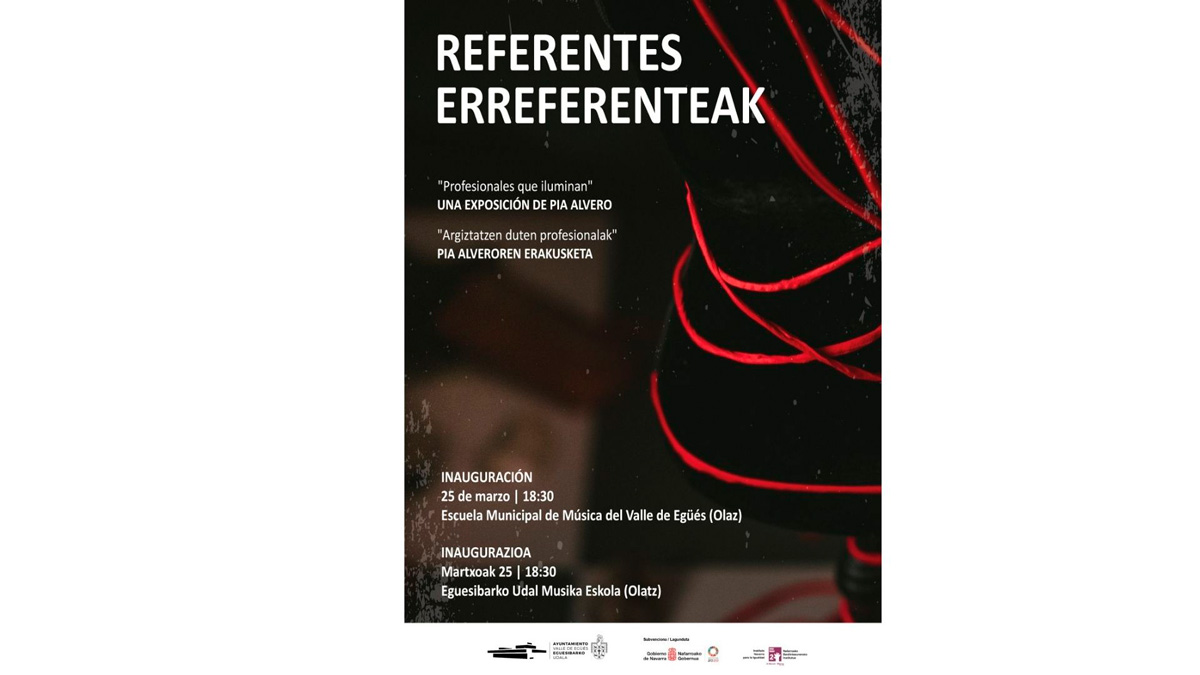 Cartel de la exposición Referentes, profesionales que iluminan, una exposición de Pía Alvero en colaboración con el Ayuntamiento del Valle de Egüés.